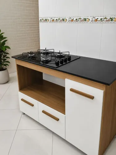 Bancada de Madeira para Cooktop 4 bocas.