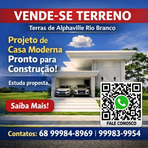 Terras de Alphaville. O melhor condomínio de Rio Branco - Lote com projeto pronto. 11x30