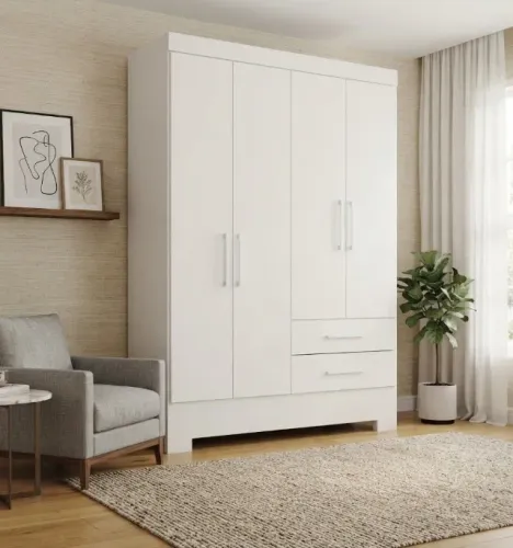 Guarda roupa com 4 portas e 2 gavetas branco