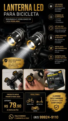 Lanterna para bike bicicleta led carregavel