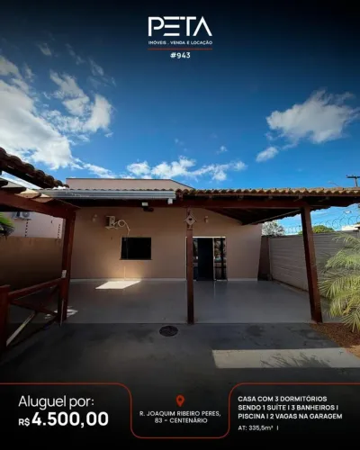 Casa com 3 Quartos para Locação, Centenário - Boa Vista