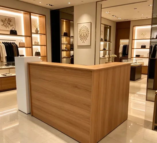 Balcão para atendimento amadeirado em mdf
