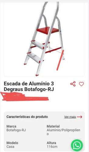 Escada alumínio usada 3 degraus Botafogo. Excelente estado. 116 cm