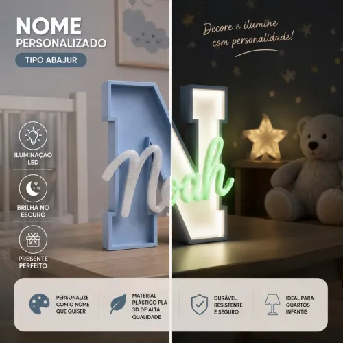 Abajur Luminária 3D Personalizado com Nome | Brilha no Escuro & LED