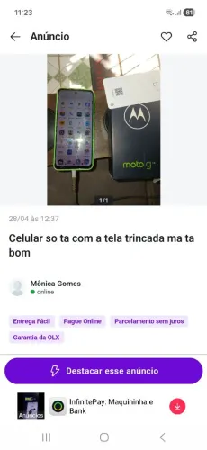 Vende um celular  a tela ta trincada e ele liga e desliga 