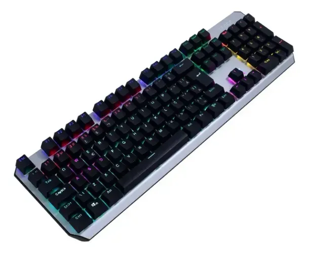 Teclado mecânico gamer Tedge ML-GK300 QWERTY KRGD Blue, português Brasil, cinza com RGB - 