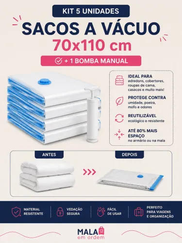 Kit 5 Sacos a Vácuo 70x110 + Bomba Manual | Para Edredom