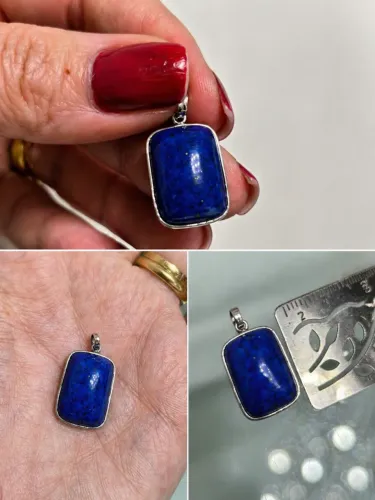 Pingente em ouro branco 18k pedra Lapiz-Lazuli Retangular