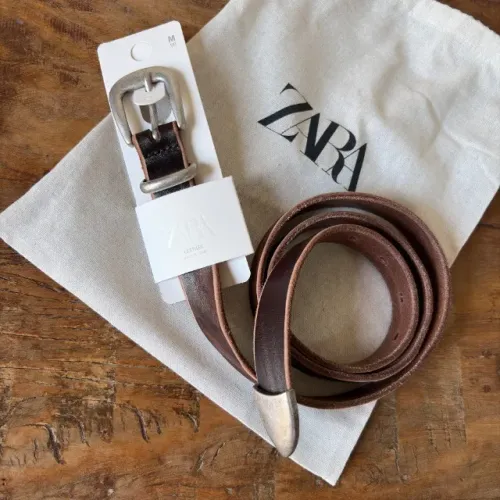 Zara Cinto de Couro Legítimo Masculino Ponta Metálica