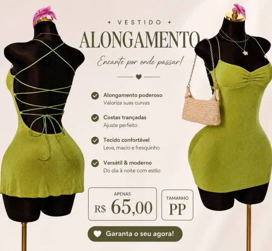 Vestido alongamento verde olíva