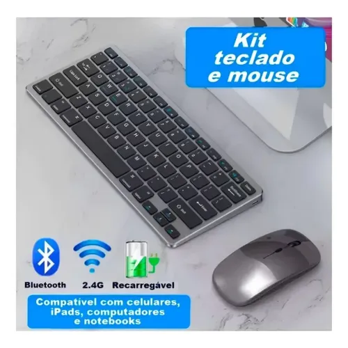 Kit teclado é mouse sem fio XTRAD, Recarregável, Cinza (Novo)