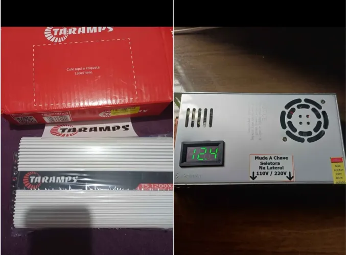 Taramps 1200x4 ? fonte chaveada 12v *120 amperes ambos novos apenas $699,90 dinheiro 