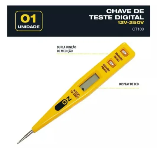 Chave de Teste Digital 12V-250V CT100 - Nova