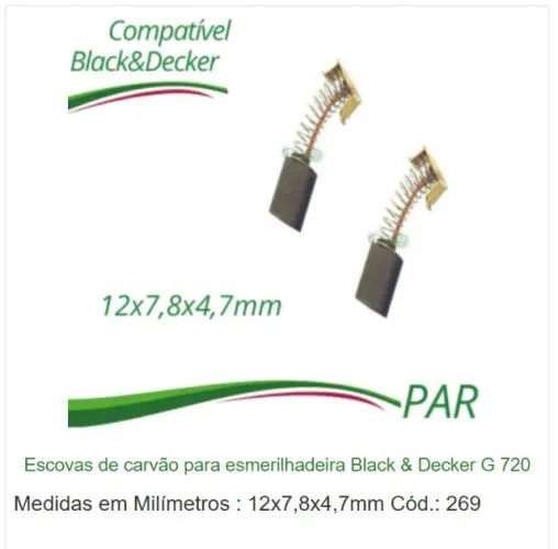 escovas de carvão para esmerilhadeira black & decker g 720 med 12x7,8x4,7mm