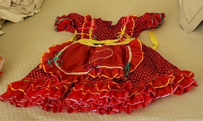Vestido Festa Junina Infantil Vermelho com Detalhes