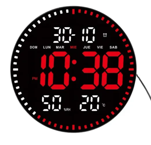Relógio digital de parede (calendário, alarme e temperatura)