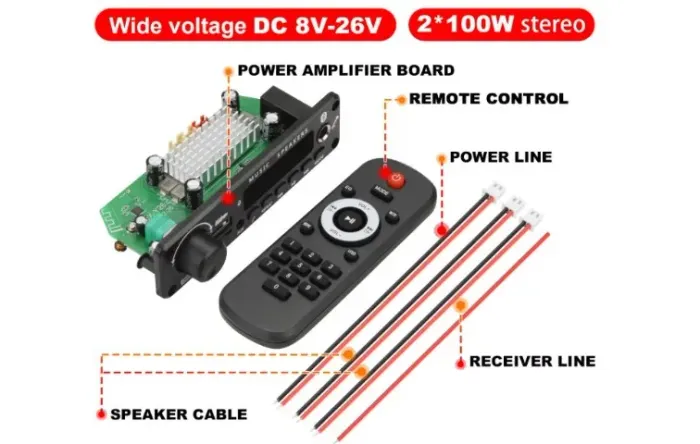 Amplificador Decodificaor 200w bluetooth diy mp3 placa decodificadora dc 12v COD-AP187