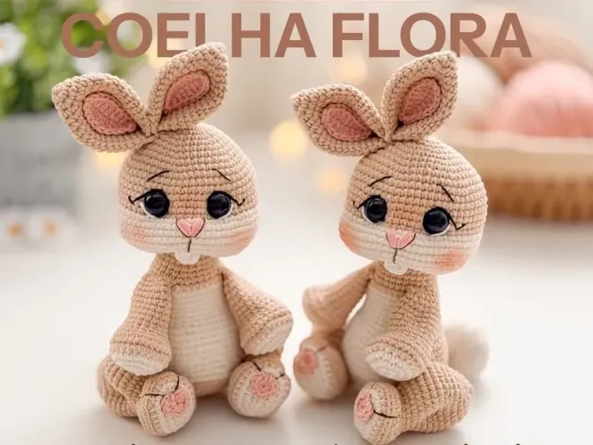 Coelha Coelho Amigurumi Articulado Jardim Encantado Decoração Quarto Bebê Artesanal