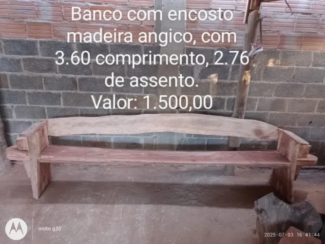 Banco de madeira angico com encosto
