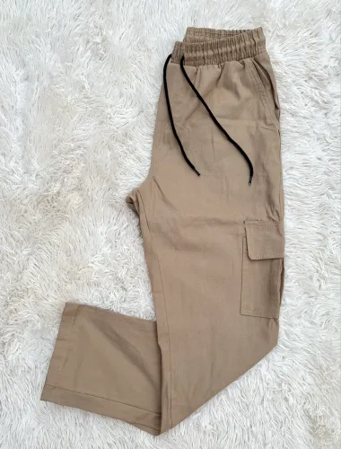 Calça M Cargo Larga Brim Caqui M