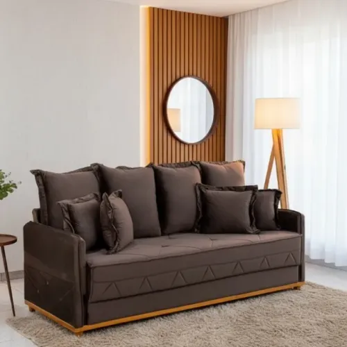 Sofá 3 lugares Vican Larg. 2.00m Linho Marrom Frete Grátis - Até 12x S/ Juros