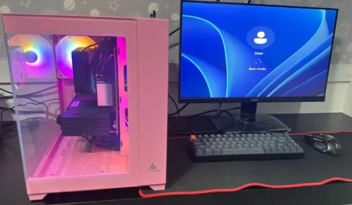 Computador Completo PC Gamer Branco Preto Rosa 