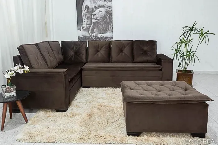 Sofá Canto 5 lugares com Puff Pillow Top rf443