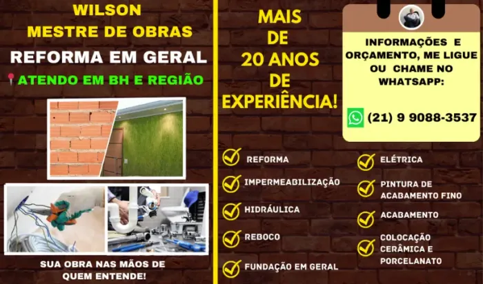 Pedreiro, pintor, eletricista, mestre de obras
