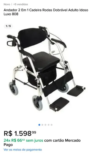 Andador 2 em 1 Cadeira de Rodas Dobrável 