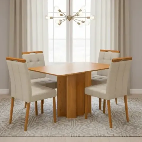 Conjunto Mesa de Jantar Recife 120 Laminado com 4 Cadeiras Sophia em Veludo