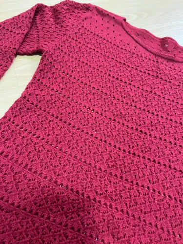 Blusa de Tricô / Crochê vermelho Manga Longa