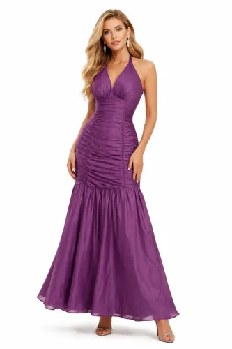 Vestido de Festa Roxo - Estilo Sereia | Acompanha echarpe, Broche e Acessório de Cabelo