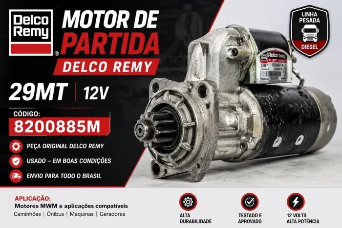 Motor de Partida Delco Remy 29MT 12V MWM Diesel Código 8200885M