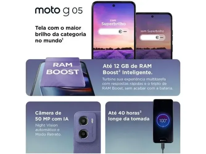 Smartphone Motorola Moto G05 128GB Violeta 4G 4GB RAM 6,7" 50MP Selfie 8MP