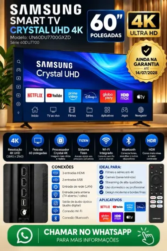 Smart TV Samsung 60" Crystal UHD 4K UN60DU7700 - Com garantia