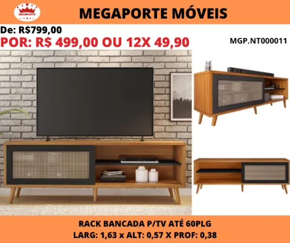 RACK BANCADA P/TV ATÉ 60 PLG