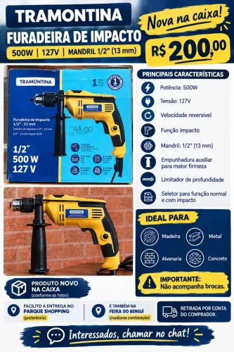 Furadeira de Impacto Tramontina 500W 127V - Nova na Caixa
