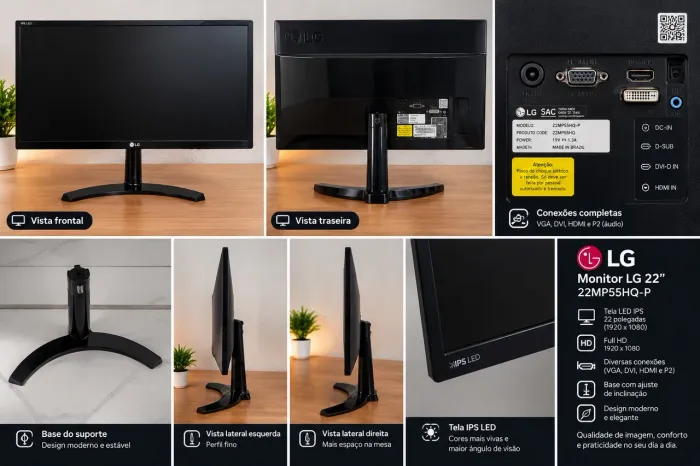 Monitor LG 22? IPS Full HD HDMI VGA DVI - Modelo 22MP55HQ-P
