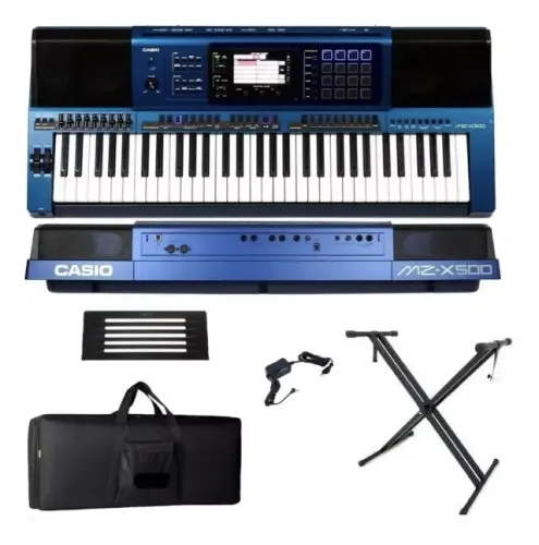 Kit Teclado Arranjador Casio Mz-x500 61 Teclas C/ Bag 127/220v Azul-celeste