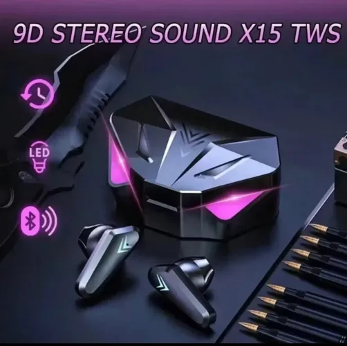 Fone Bluetooth Gamer X15 TWS com LED + Estojo Carregador