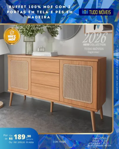 Belo buffet amadeirado 100% MDF com tela