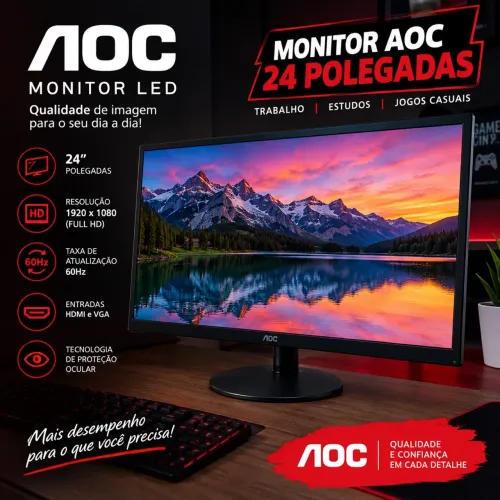 ? Monitor AOC 24? 60Hz ? Qualidade e Desempenho por um Ótimo Preço!