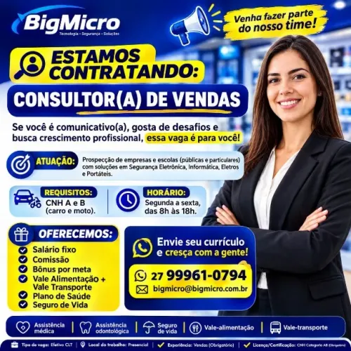 Estamos contratando Consultor de Vendas