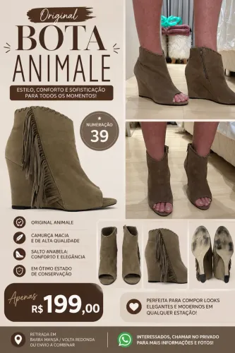 Bota Marrom couro Animale 39 FRETE GRÁTIS 