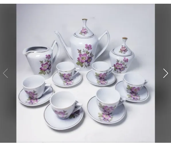 POZZANI - antigo Jogo de café em porcelana filetada a ouro
