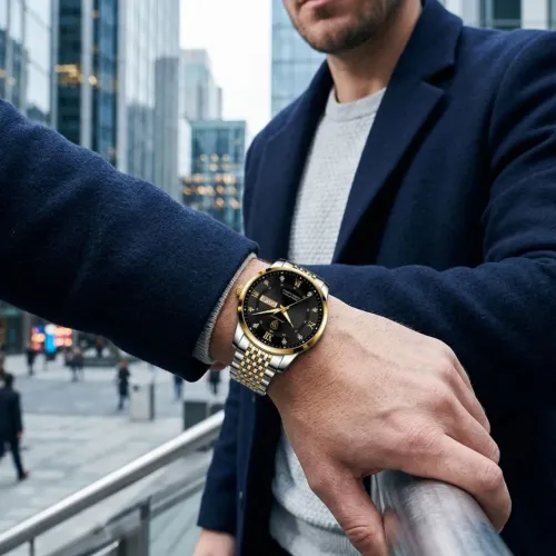 Relógio Masculino De Pulso poedagar Luxo Quartzo Dourado Preto 