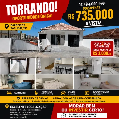 Casa + 2 Salas Comerciais | Barreiros | Renda de R$ 3.000/mês