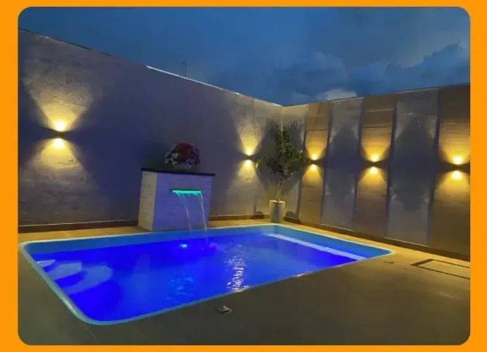 Piscina de fibra 5,25 X 3,05 instalada com sistema de aquecimento