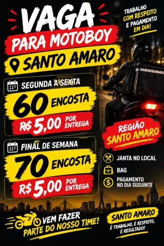 Vagas para motoboy fixo e free