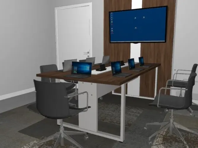 Mesa de Reunião Delluxe Wood. Alto Padrão: 8 tomadas L260cm x L120cm x A74cm.